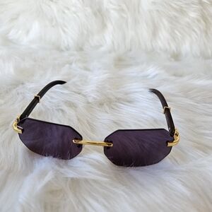 Purple Rimless Sunglasses with Gold Accents